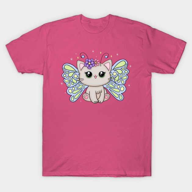 Kawaii Kitty Fairy with Sparkles T-Shirt by AlondraHanley